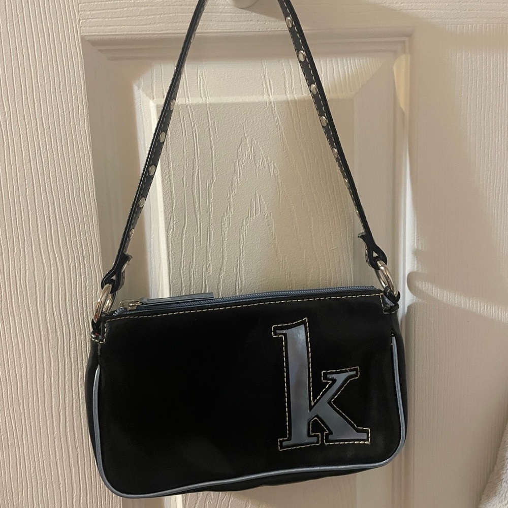 Limited Too Black Glossy Shoulder Bag with Metallic Monogram